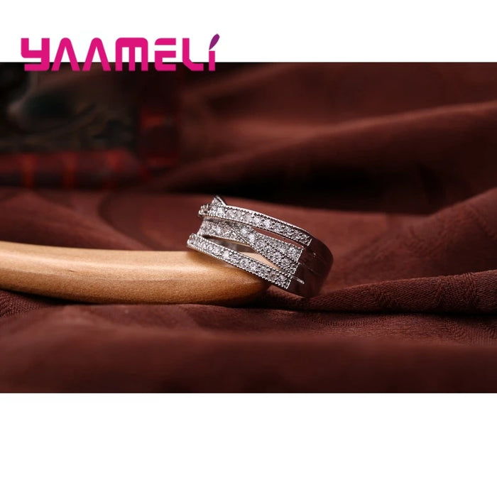Fashion Women Men Rings 925 Sterling Silver Color Jewelry Crystal