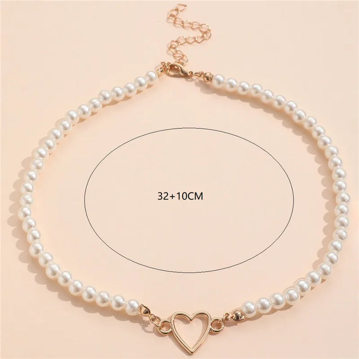 Imitation Pearl Trendy Love Heart  Choker Necklace Female Personality