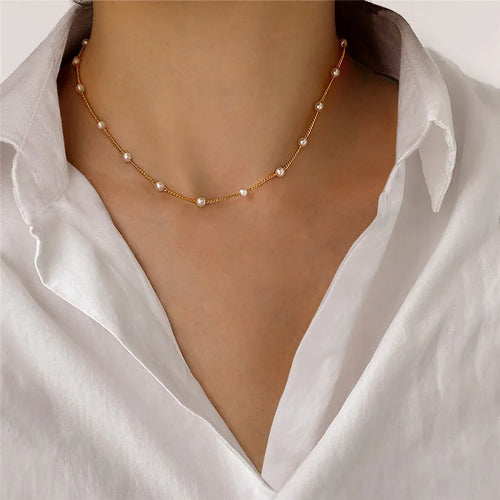 Imitation Pearl Trendy Love Heart  Choker Necklace Female Personality