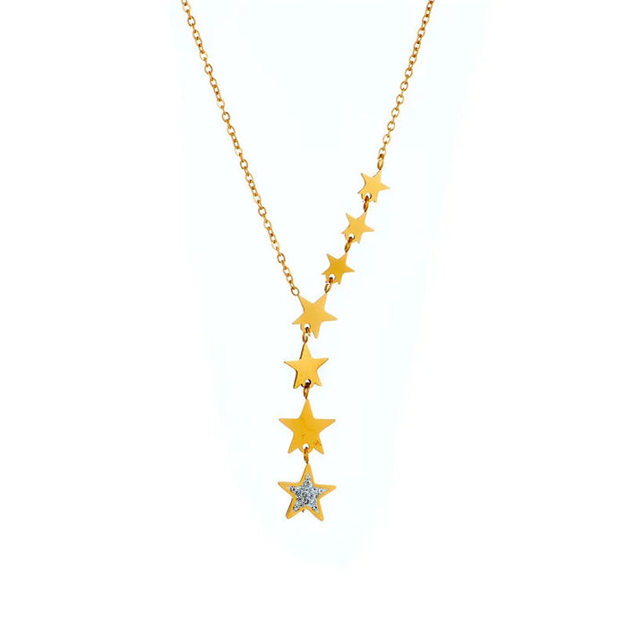 ZAKOL 316L Stainless Steel Stars Zircon Y-shaped Necklace Long Charms