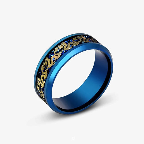 2025 Fashion Men Stainless Steel Celtic Dragon Ring Inlaid Red Blue