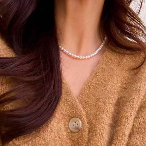 Imitation Pearl Trendy Love Heart  Choker Necklace Female Personality
