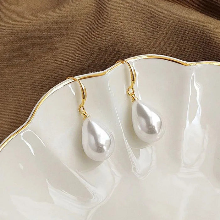 Boucles d’Oreilles Femme – Perle Goutte Élégante avec Crochet Vintage