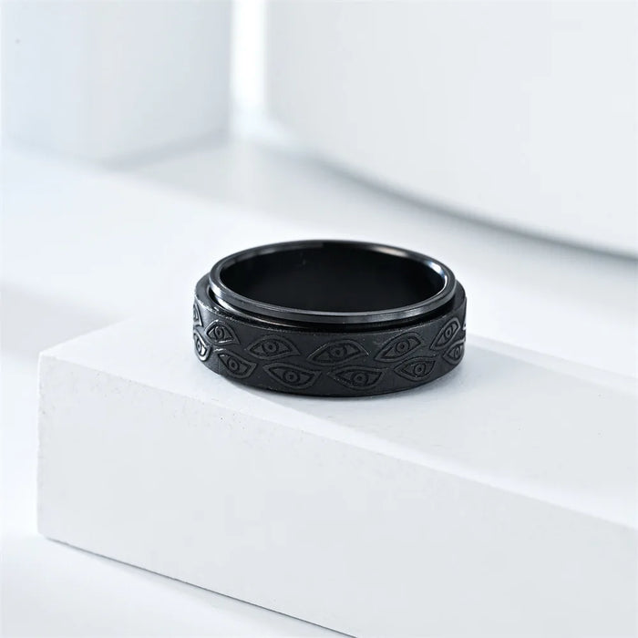 Anti Stress Stainless Steel Spinner Rings For Men Carved Demon Eye