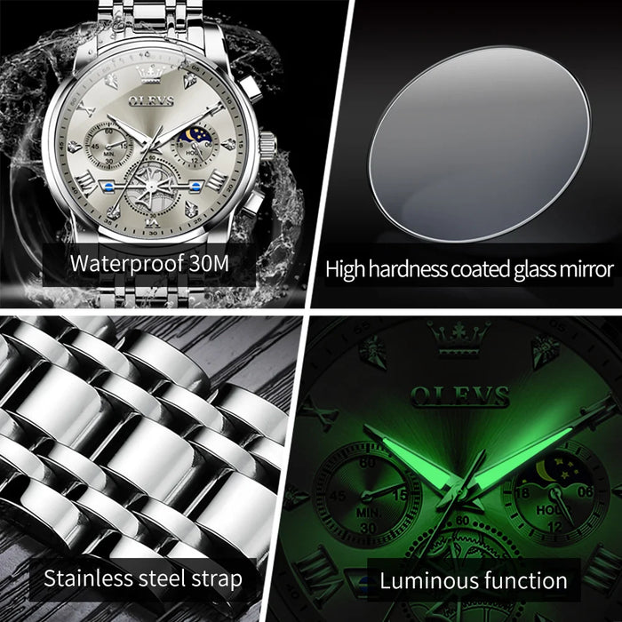 OLEVS Men's Watches Classic Multifunctional Fltwheel Chronograph