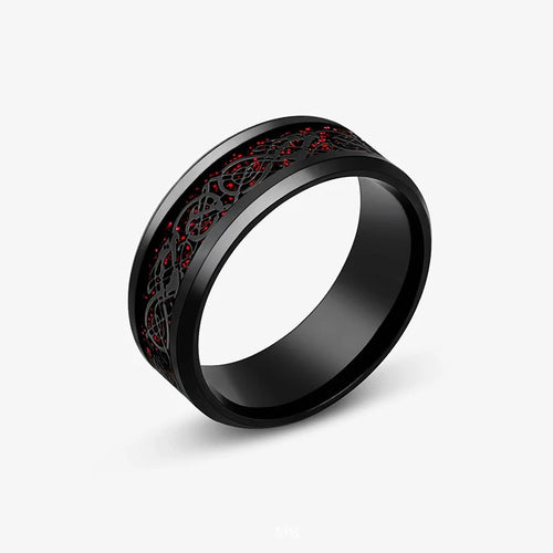 2025 Fashion Men Stainless Steel Celtic Dragon Ring Inlaid Red Blue