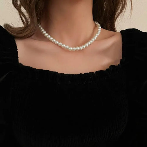 Imitation Pearl Trendy Love Heart  Choker Necklace Female Personality