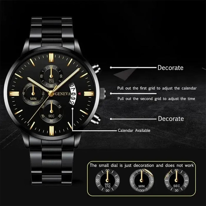 Fashion Men Stainless Steel Watch Luxury Calendar Quartz Wrist Watch