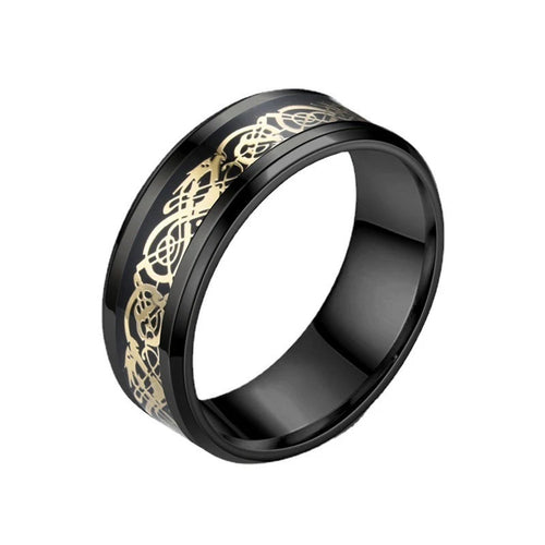 2025 Fashion Men Stainless Steel Celtic Dragon Ring Inlaid Red Blue