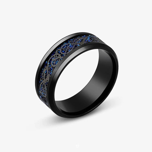 2025 Fashion Men Stainless Steel Celtic Dragon Ring Inlaid Red Blue