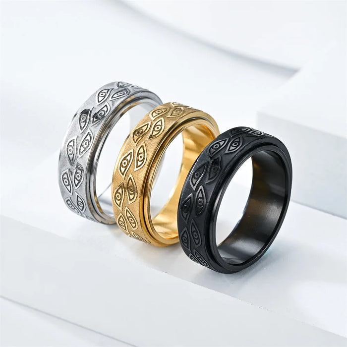 Anti Stress Stainless Steel Spinner Rings For Men Carved Demon Eye