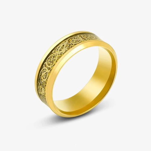 2025 Fashion Men Stainless Steel Celtic Dragon Ring Inlaid Red Blue