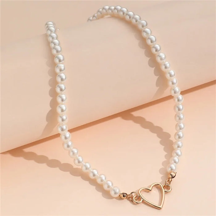 Imitation Pearl Trendy Love Heart  Choker Necklace Female Personality