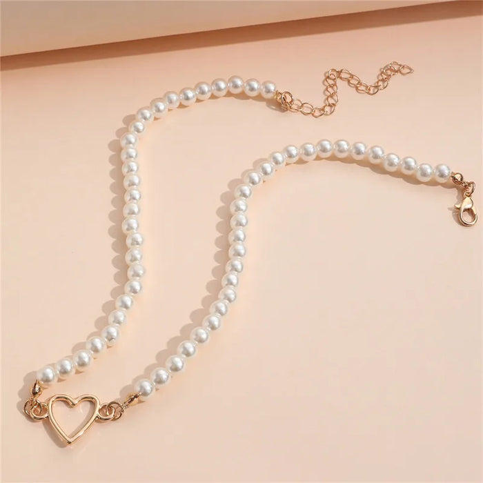 Imitation Pearl Trendy Love Heart  Choker Necklace Female Personality