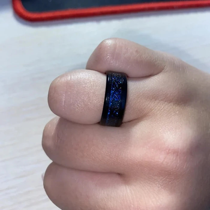 2025 Fashion Men Stainless Steel Celtic Dragon Ring Inlaid Red Blue