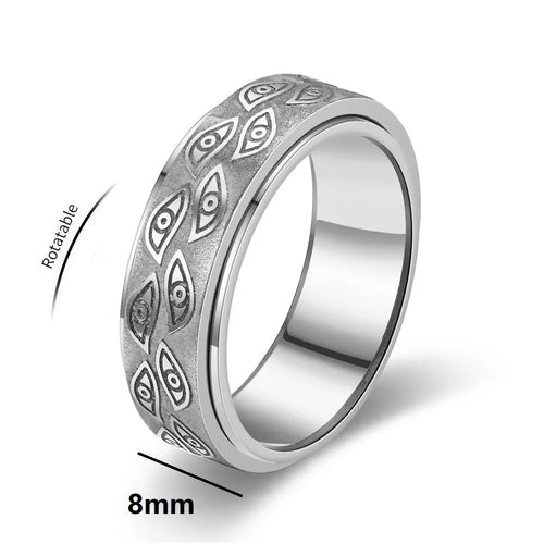 Anti Stress Stainless Steel Spinner Rings For Men Carved Demon Eye