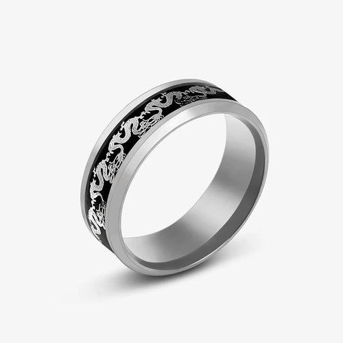 2025 Fashion Men Stainless Steel Celtic Dragon Ring Inlaid Red Blue