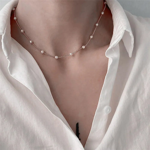 Imitation Pearl Trendy Love Heart  Choker Necklace Female Personality