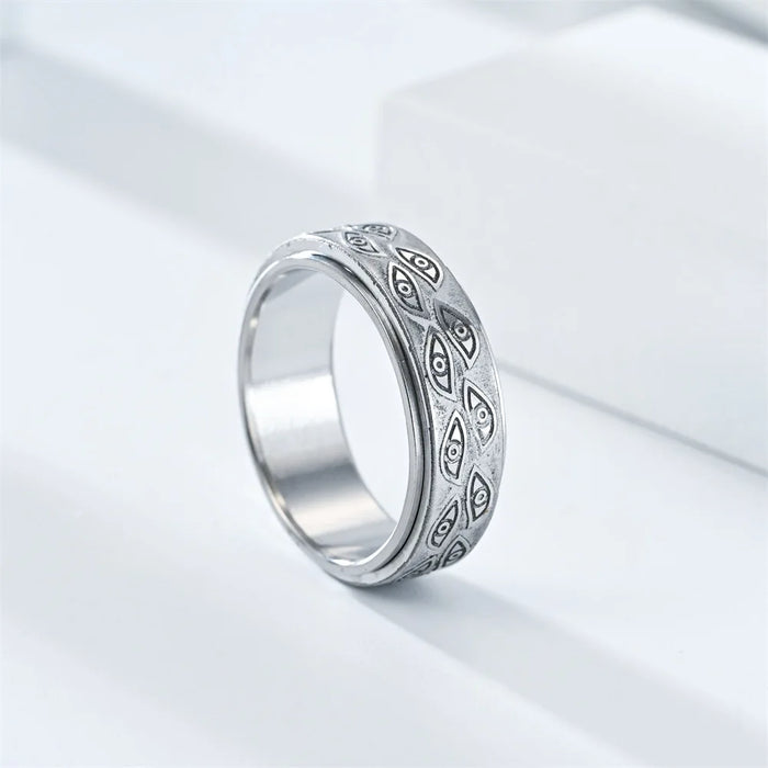 Anti Stress Stainless Steel Spinner Rings For Men Carved Demon Eye