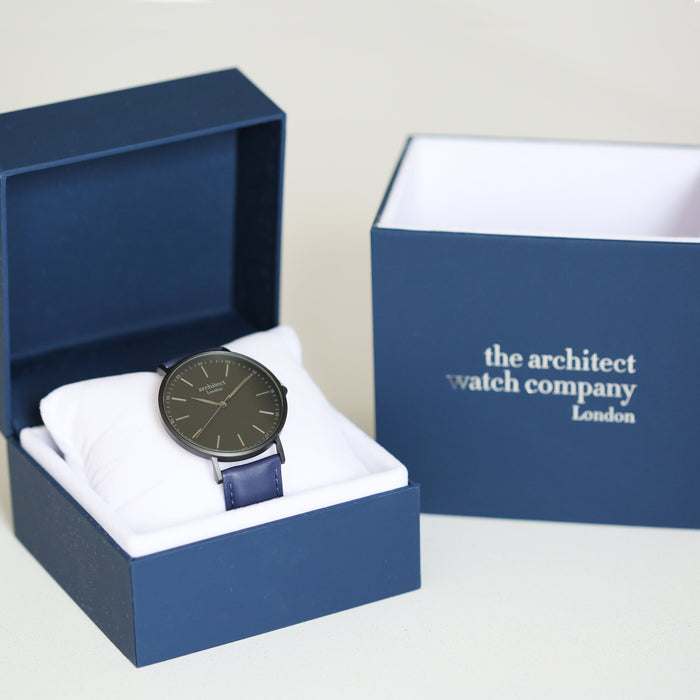 Handwriting Engraving - Men's Minimalist Watch + Admiral Blue Strap
