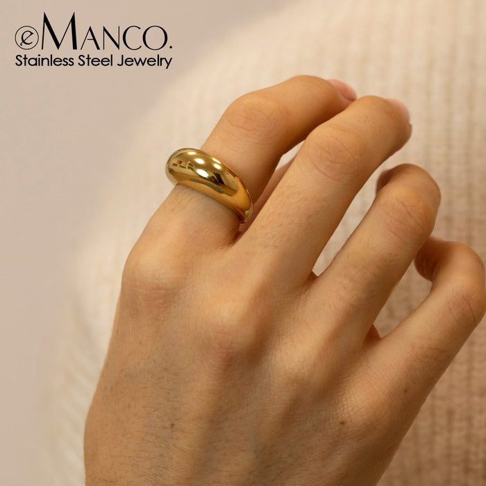 E-manco Fashion Simple Stainless Steel Rings For Women Arc Rings